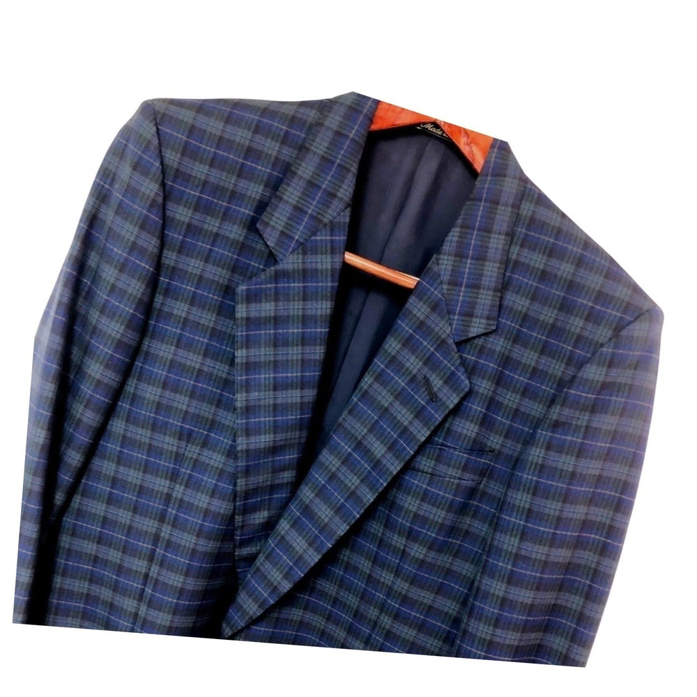 Louis Raphael Mens Tropical Wool Blazer Sport Coat Italy Glen Tartan Plaid 40L
